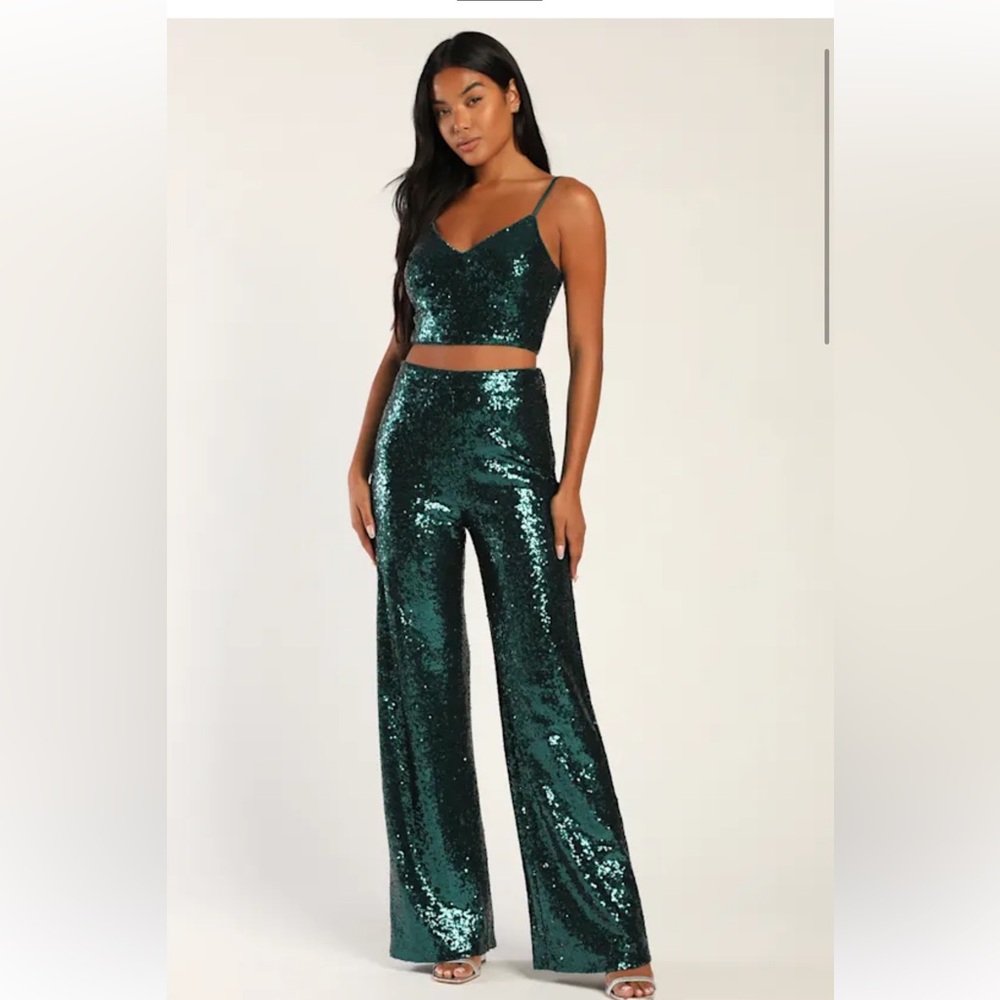 Lulu's Sequin Wide Leg two-piece Jumpsuit XS